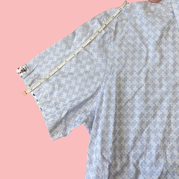 7 Downie St. Couture Sky-Blue Geometric Cotton Shirt | Size L - Picture 6 of 9